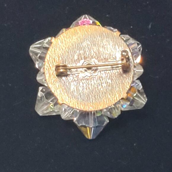 Antique 1930s Aurora Borealis Crystal Cluster Atomic Brooch Vtg Unsigned 1.5" - Picture 7 of 8